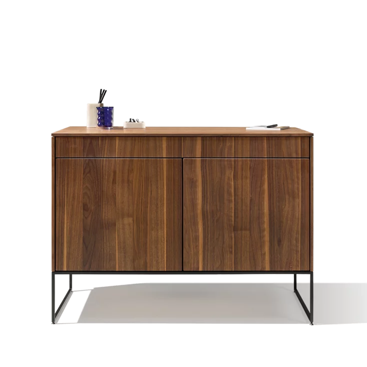 modern filigno writing desk in real wood walnut with black metal frame