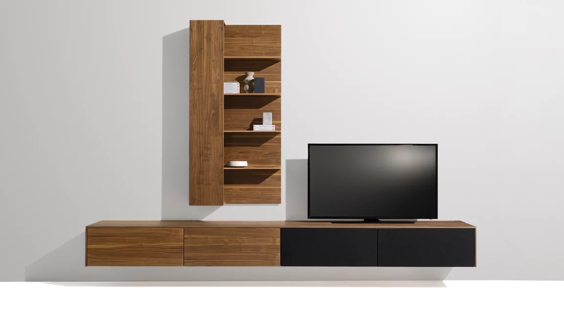 filigno Home Entertainment in Nussbaum Vollholz mit Stoffklappe