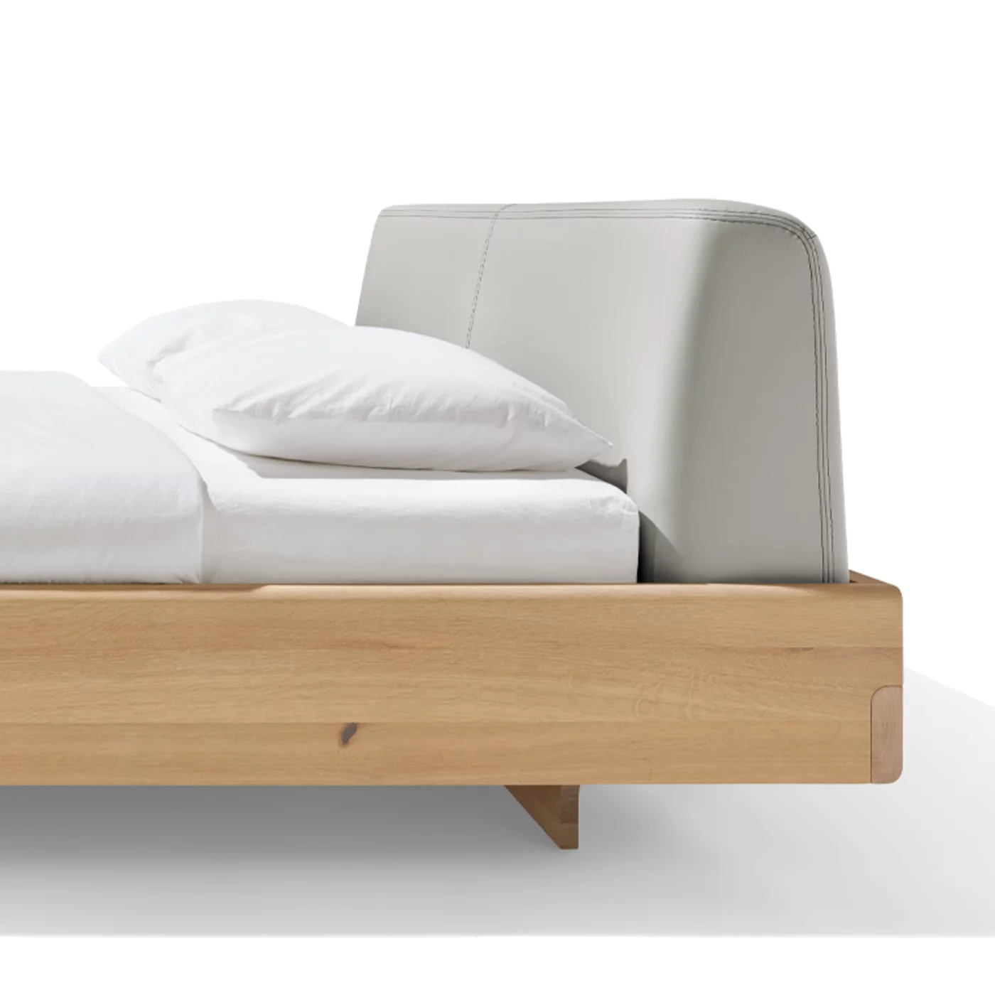 nox Bett in Eiche Wild Weißöl mit Lederkopfhaupt, Detailansicht