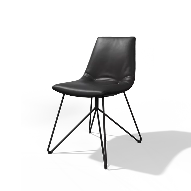 Polsterstuhl lui aus Leder mit Drahtgestell in schwarz matt