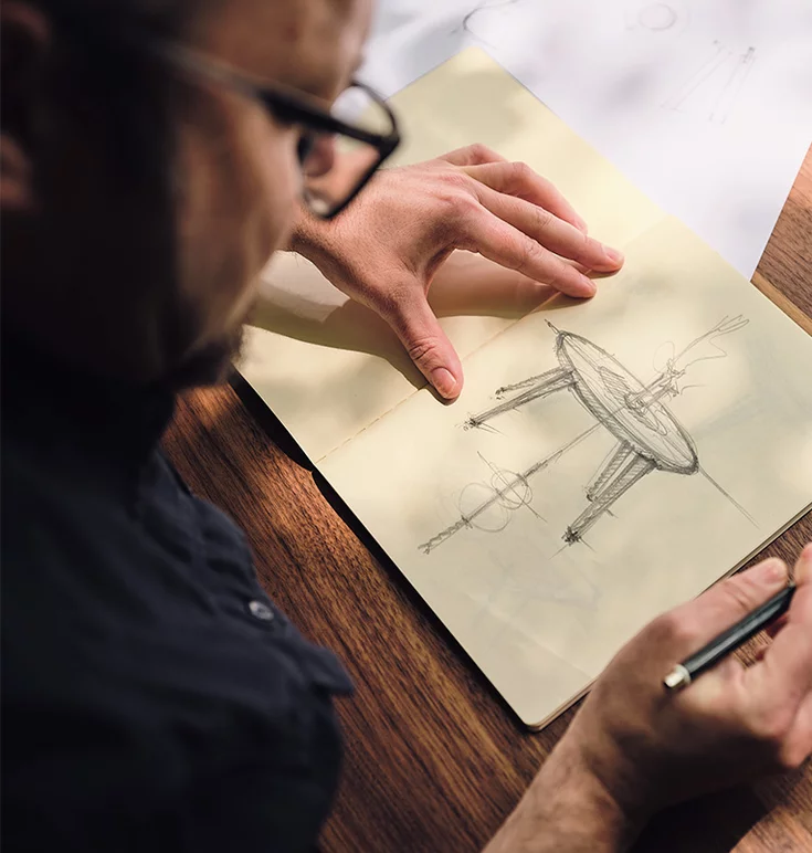 Designer Sebastian Desch during the construction of the miró table