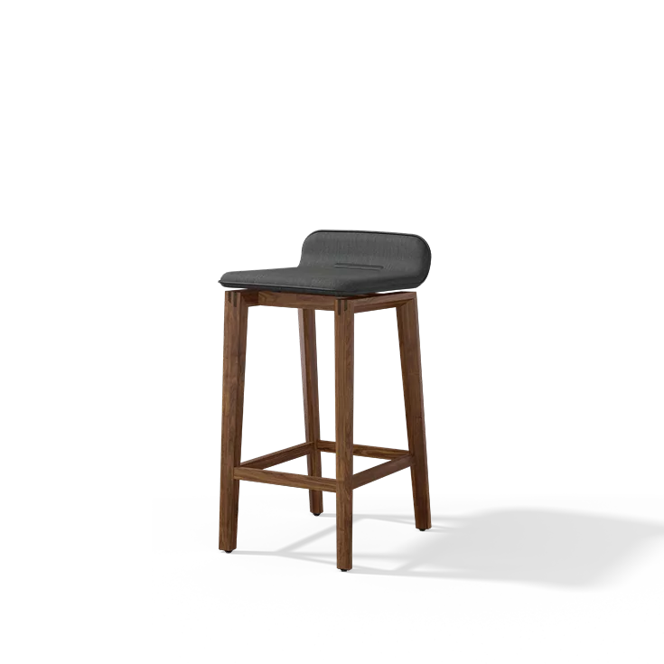 ark bar stool in fabric with wooden legs in solid walnut