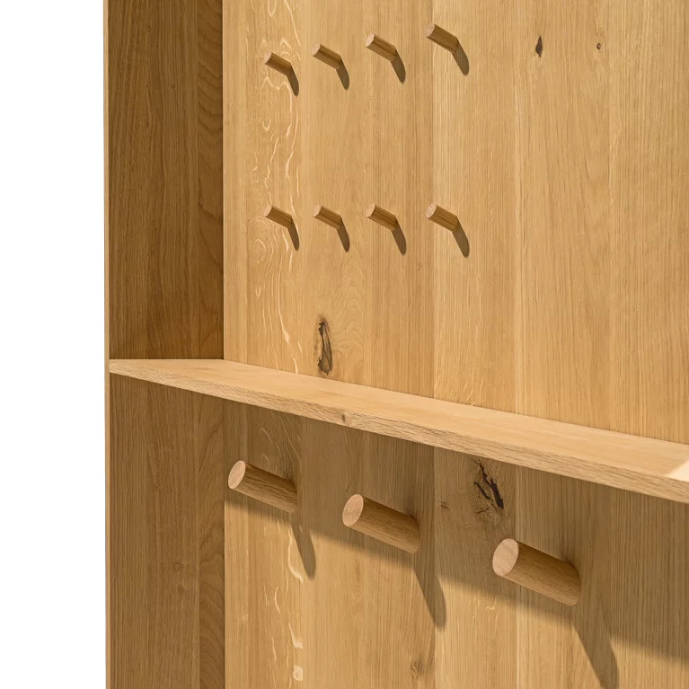 haiku natural wood panel coat rack in wild oak solid wood