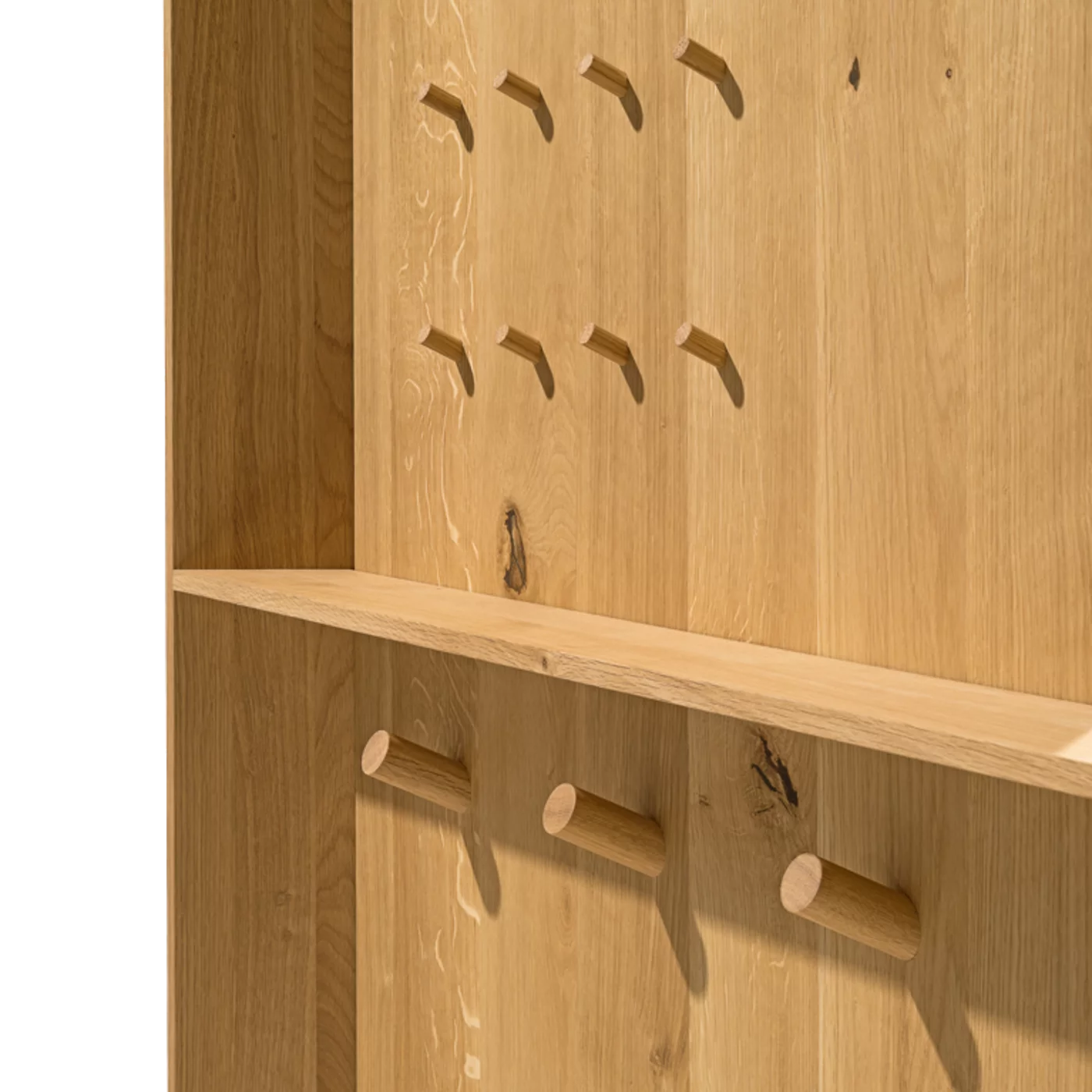haiku natural wood panel coat rack in wild oak solid wood