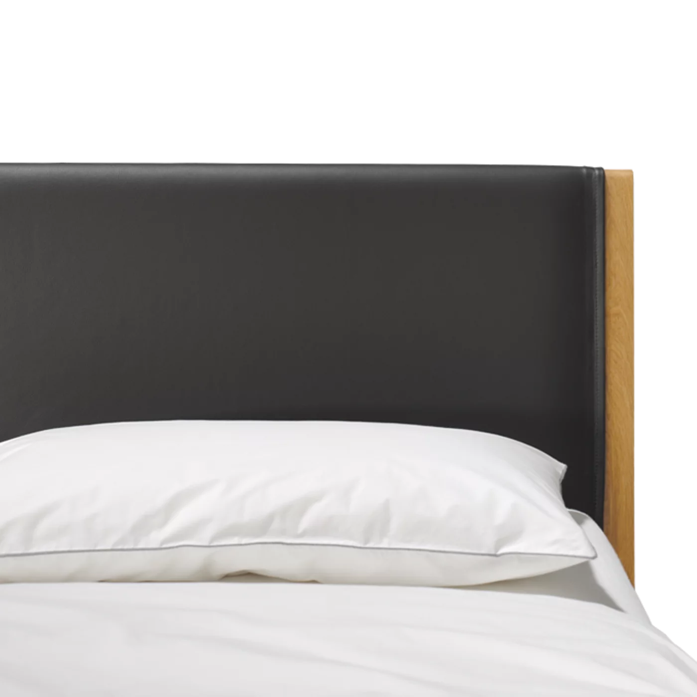 mylon natural wood bed in oak with leather headboard