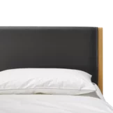 mylon natural wood bed in oak with leather headboard