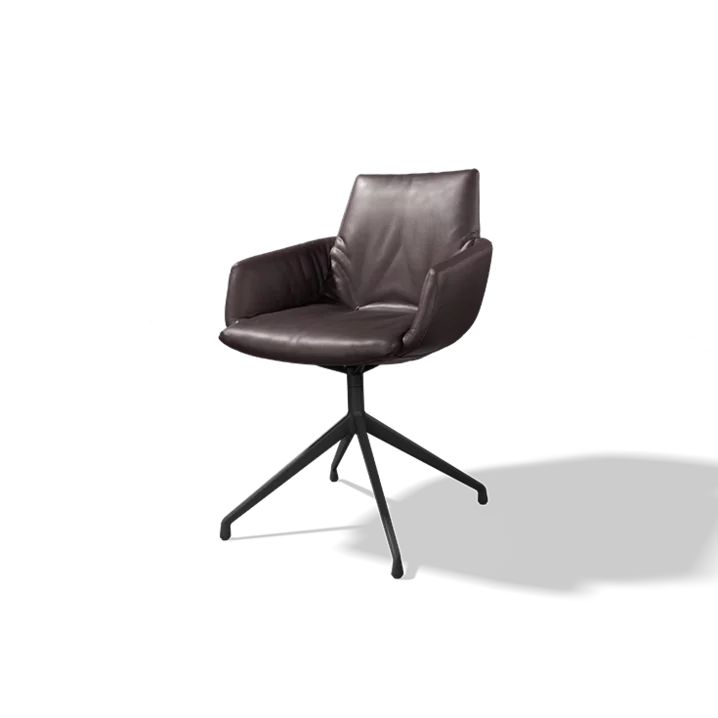 swivel chair lui léger in leather and without casters with swivel base in black matt
