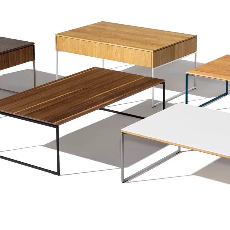 coffee table filigno step made of wood, glass, ceramic and different metal frame colours