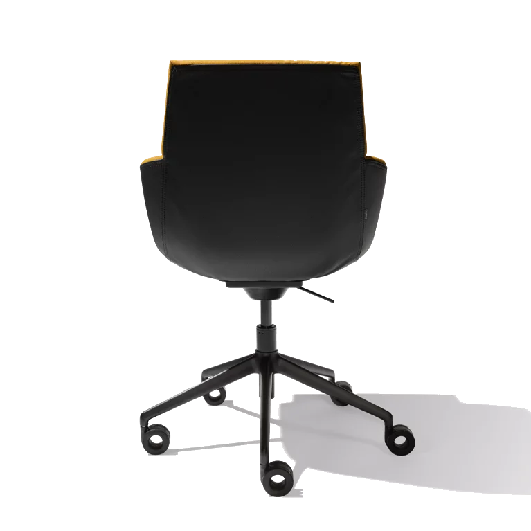 lui léger home office swivel chair on a black swivel base with castors in the rear view