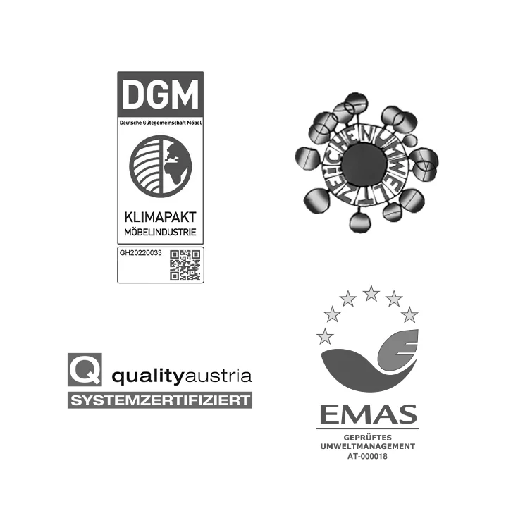 Various environmental and sustainability seals for TEAM 7