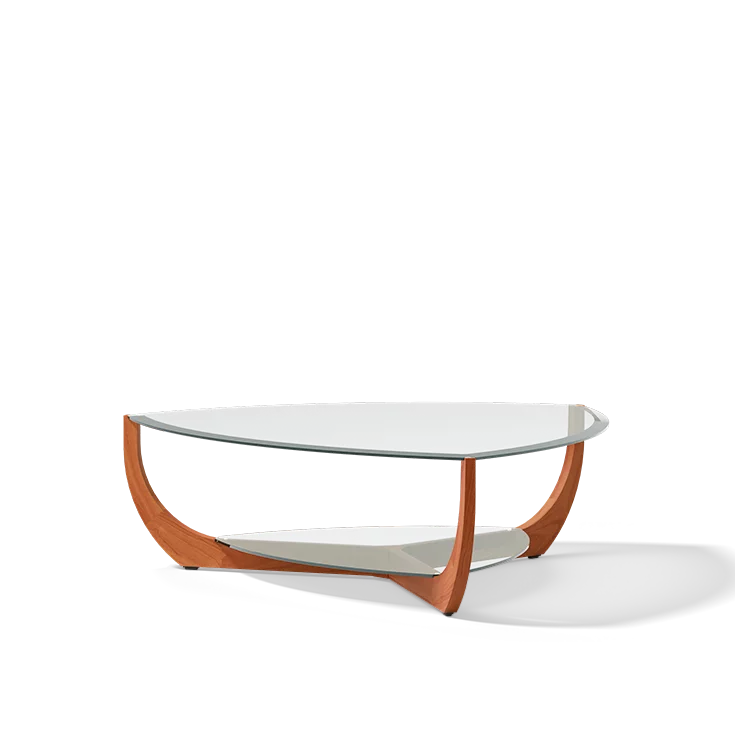 juwel coffee table in natural cherry wood with elegant glass tops