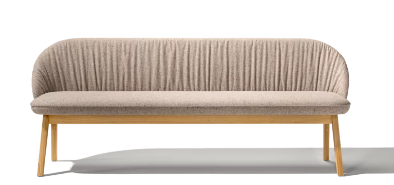 dining room bench flor in fabric and solid oak, front view