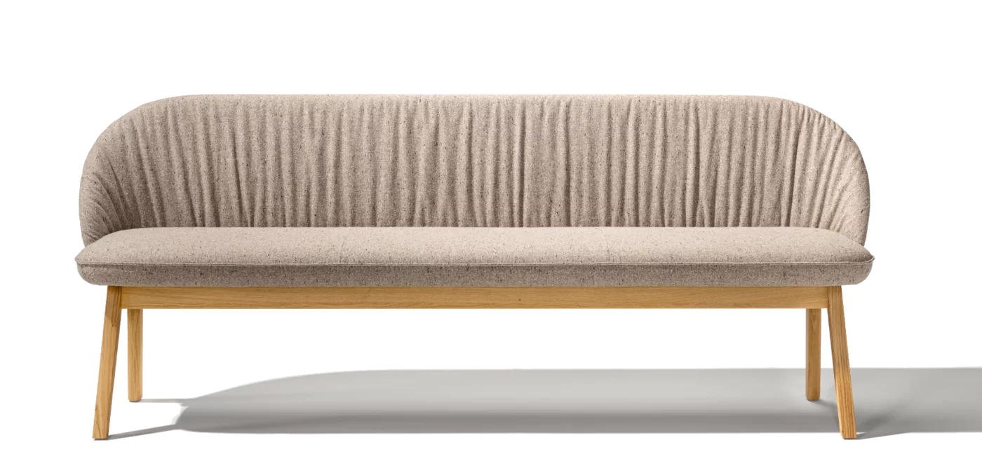 Esszimmerbank flor aus Stoff und in Eiche massiv, Frontalansicht