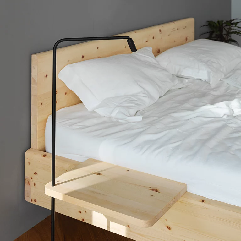 times bed with bedside cabinet in solid swiss pine