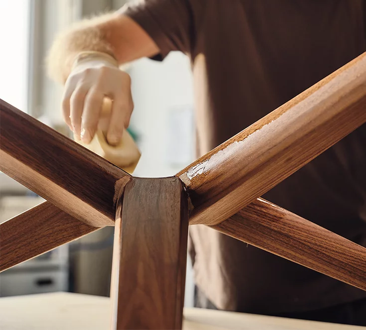 finished stern coffee table frame during oiling