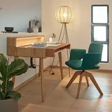 dining chair aye upholstered with wooden swivel base and sol secretary in oak