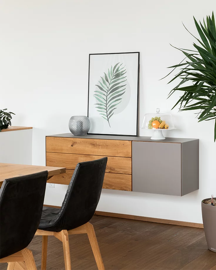 modernes schwebendes cubus pure Sideboard in Eiche Venedig und Glasfronten, Detailbild