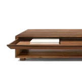 lux living room table made of real walnut wood with drawer and open compartment