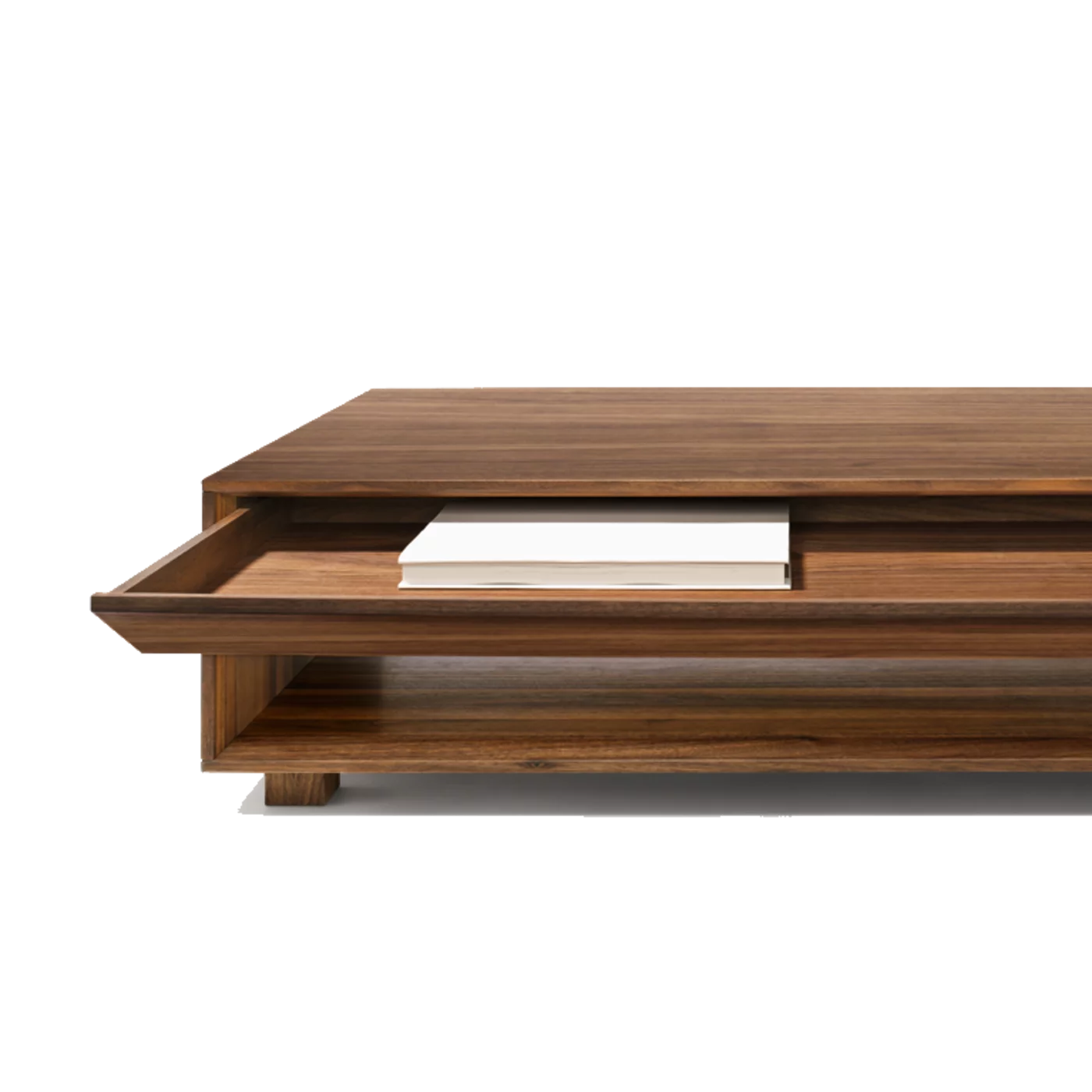 lux living room table made of real walnut wood with drawer and open compartment