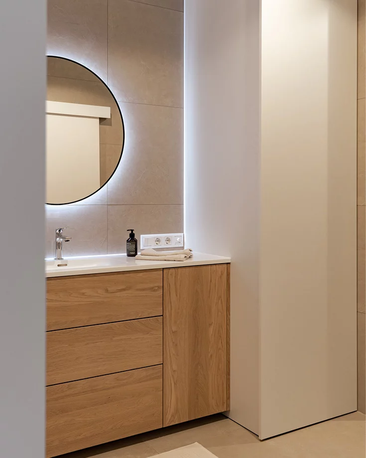 Custom-made washbasin base made from real natural wood