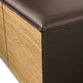 cubus pure sideboard with upholstered seating in leather and graphite grey coloured glass on the sides