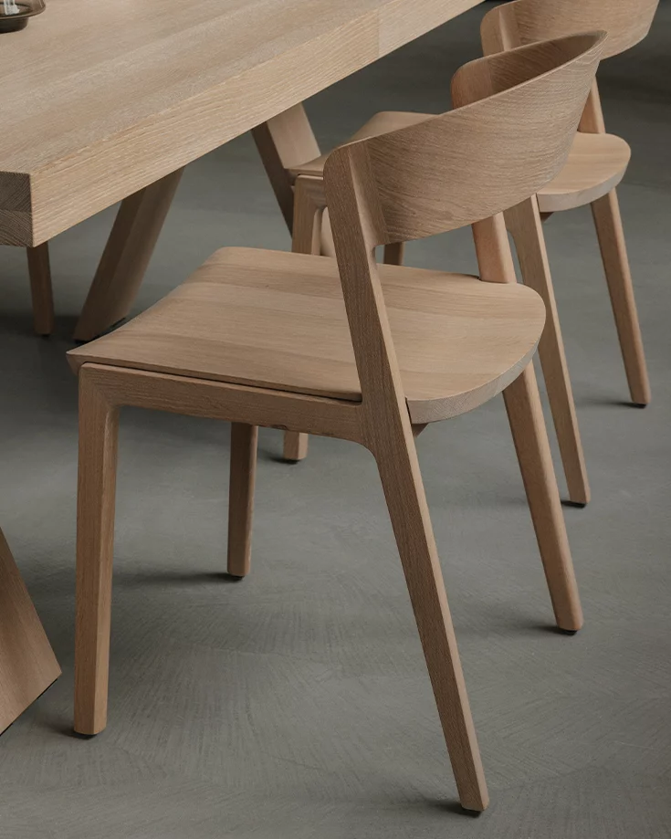 solid wood dining chair, side view dining chair mylon made of solid wood in oak white oil, side view