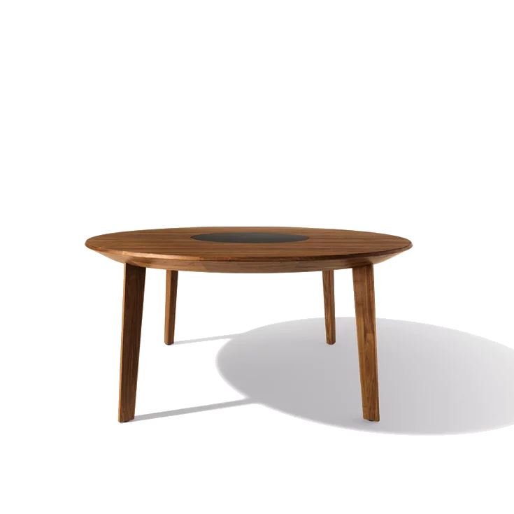 extendable, round miró wooden dining table in walnut with integrated turntable