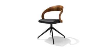 comfortable swivel chair girado with leather seat, frame in matt black and backrest in walnut