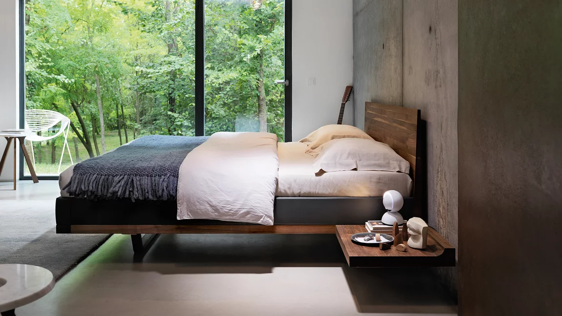 timeless riletto chest of drawers in solid walnut with leather side panel