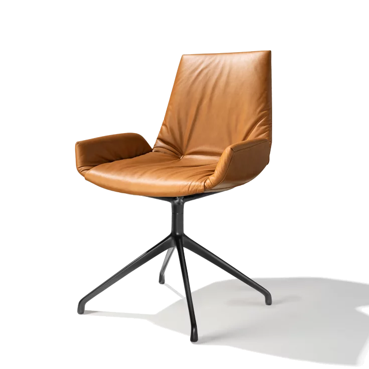 upholstered leather chair lui plus with low armrests and swivel base in matt black