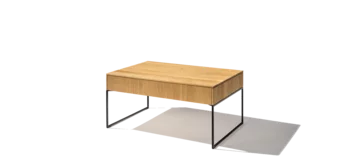 modern living room table filigno made of solid oak with black matt metal frame and storage space