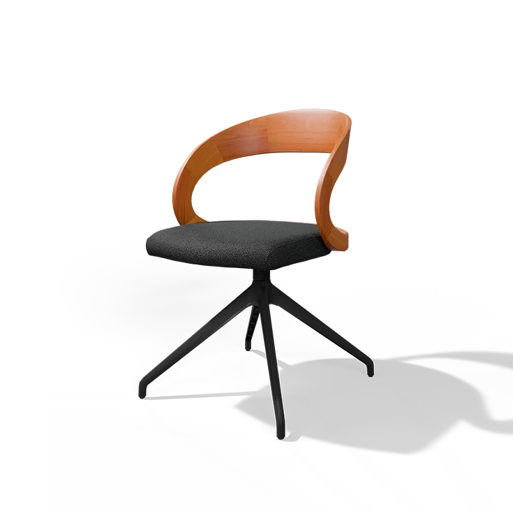 dining chair girado in cherry with fabric seat and swivel base in matt black