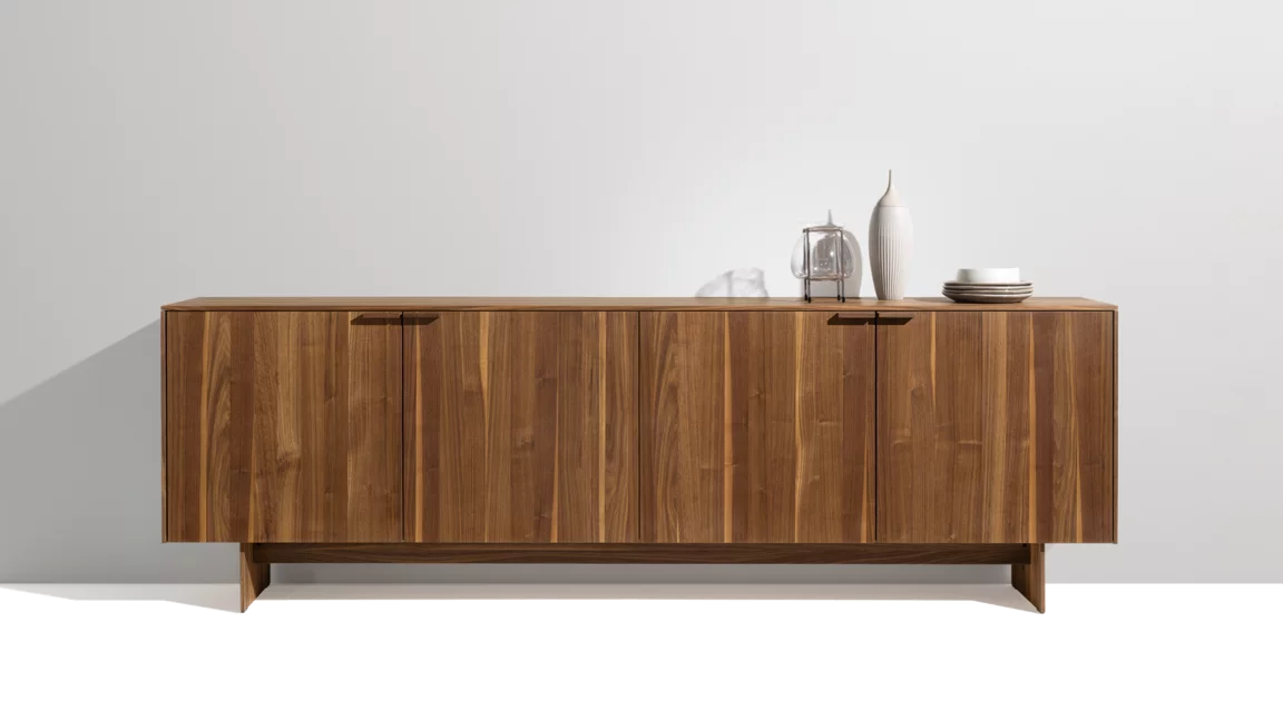 elegant filigno sideboard solid walnut with wooden side panel, free standing