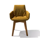 upholstered chair lui léger with armrest in fabric and wooden frame in walnut, front view