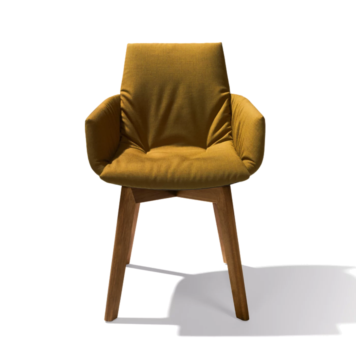 upholstered chair lui léger with armrest in fabric and wooden frame in walnut, front view