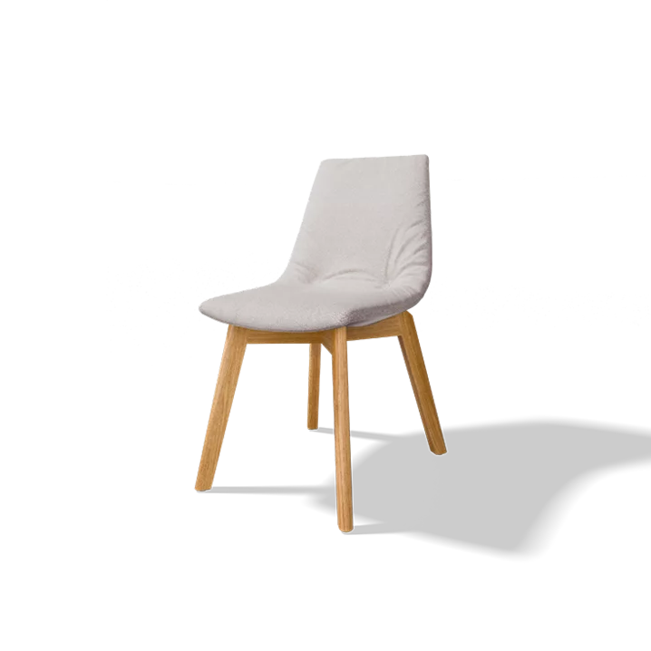 elegant lui dining room chair with fabric and wooden legs in solid oak