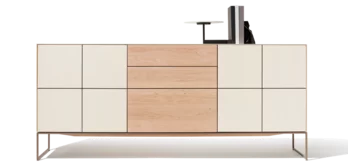 elegant cubus pure sideboard in alder white oil and glass with metal frame, detailed picture