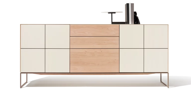 edle cubus pure Sideboard in Erle weißöl und Glas mit Metallrahmengestell, Detailbild