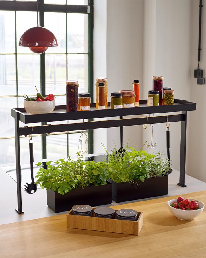 echt.zeit solid oak kitchen with elegant and practical light bridge