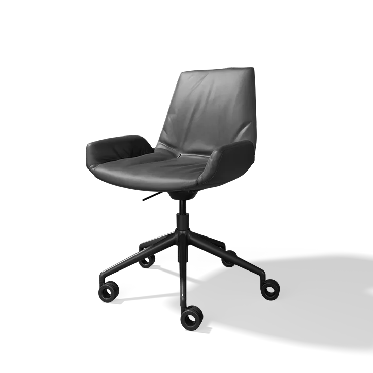 lui plus desk chair in leather with swivel base in matt black