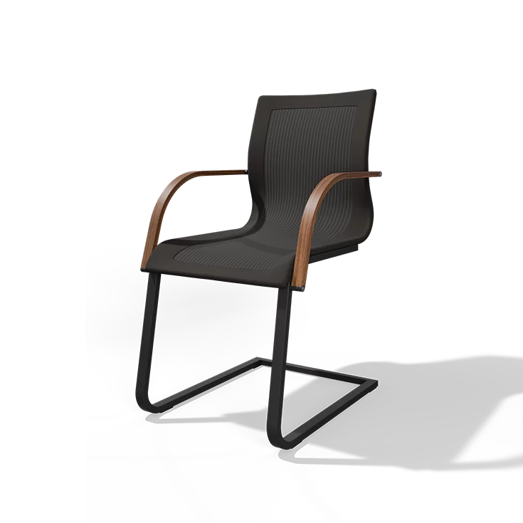 magnum cantilever chair in stricktex with armrests in walnut and matt black base frame