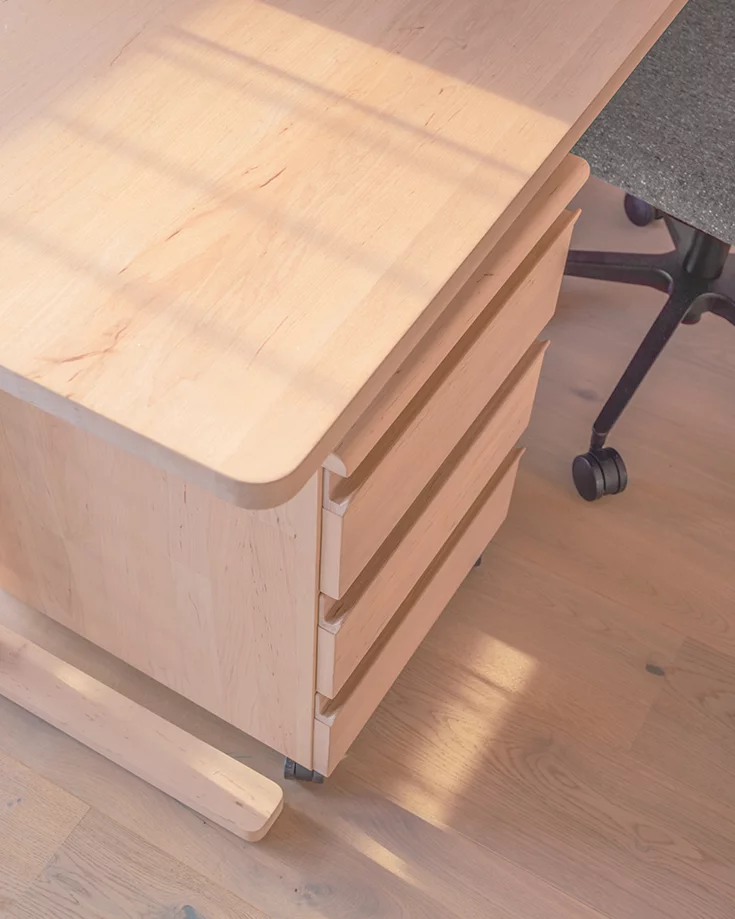 kids wooden container with recessed grips kids desk pedestals in alder white oil with recessed handles on the drawers