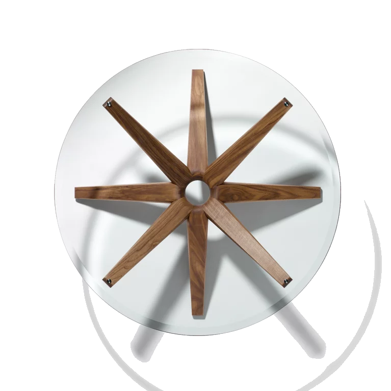 round living room table stern made of solid walnut with glass top