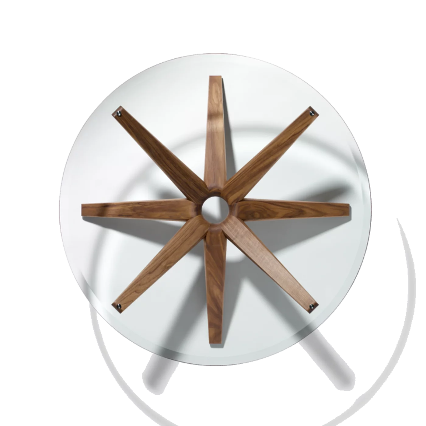 round living room table stern made of solid walnut with glass top