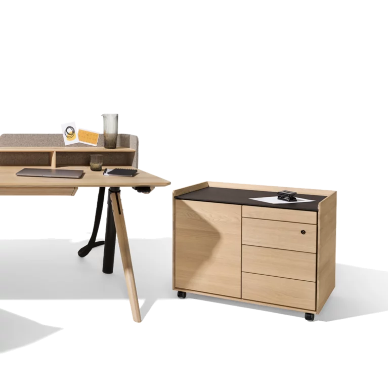 mobile pedestal with hinged door and drawers next to desk in solid wood pisa desk pedestal with revolving door and drawers in solid oak white oil and natural leather top next to pisa desk