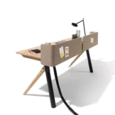 pisa Schreibtisch mit Stoffpaneel und Kabelschlauch in Eiche Weißöl