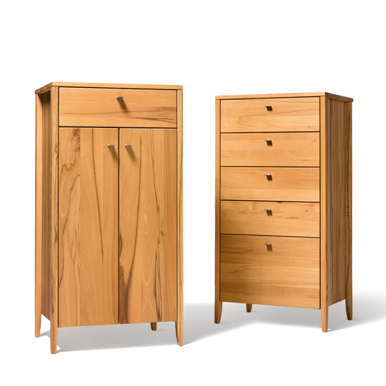 bedside cabinet sesam in beech with visible finger joints, front view