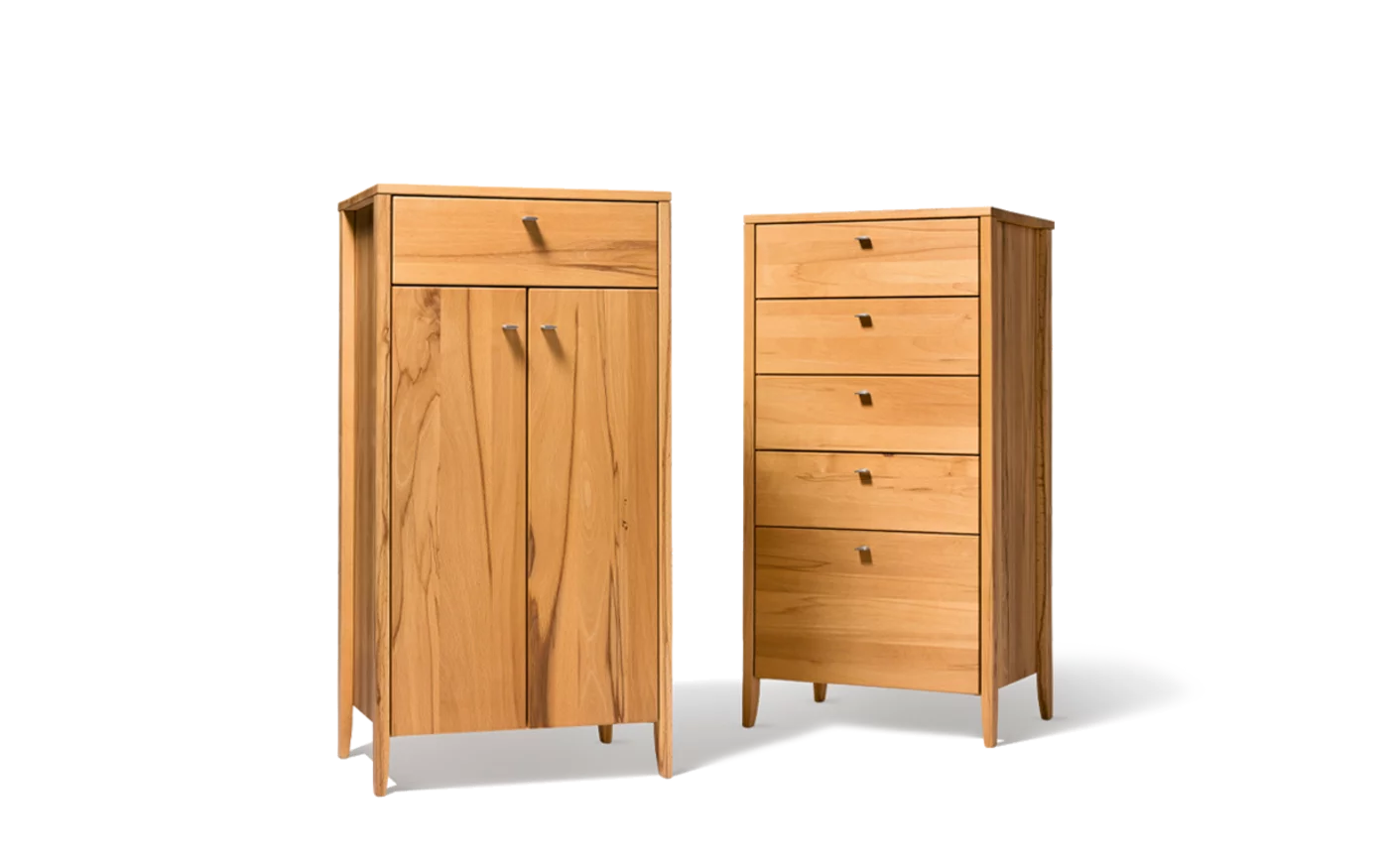 bedside cabinet sesam in beech with visible finger joints, front view