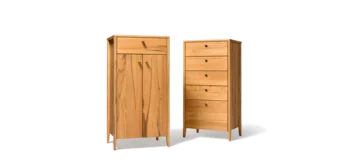 bedside cabinet sesam in beech with visible finger joints, front view
