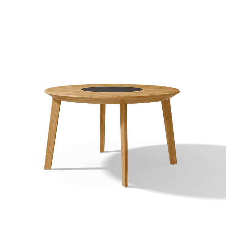 miró round dining table in oak with glass turntable in matt graphite grey